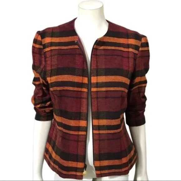 Vintage Jackets & Blazers - #3 Vintage Positive Attitude Women's Orange Red Striped Zip Up Jackets Size 12